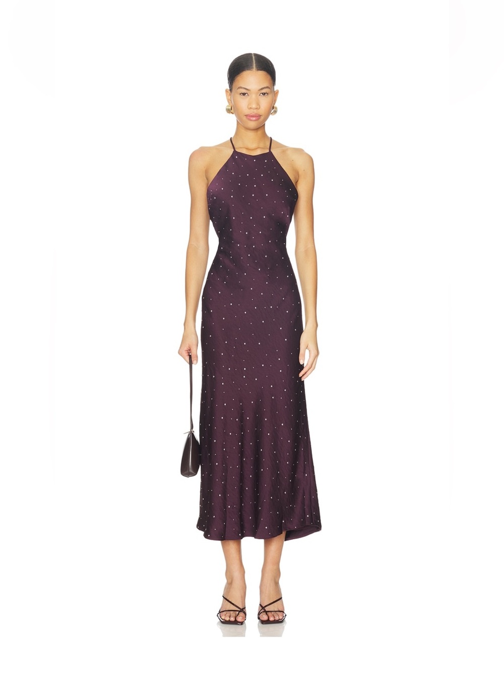 Astr The Label Halley Dress Halter Midi Slip Dress in Plum